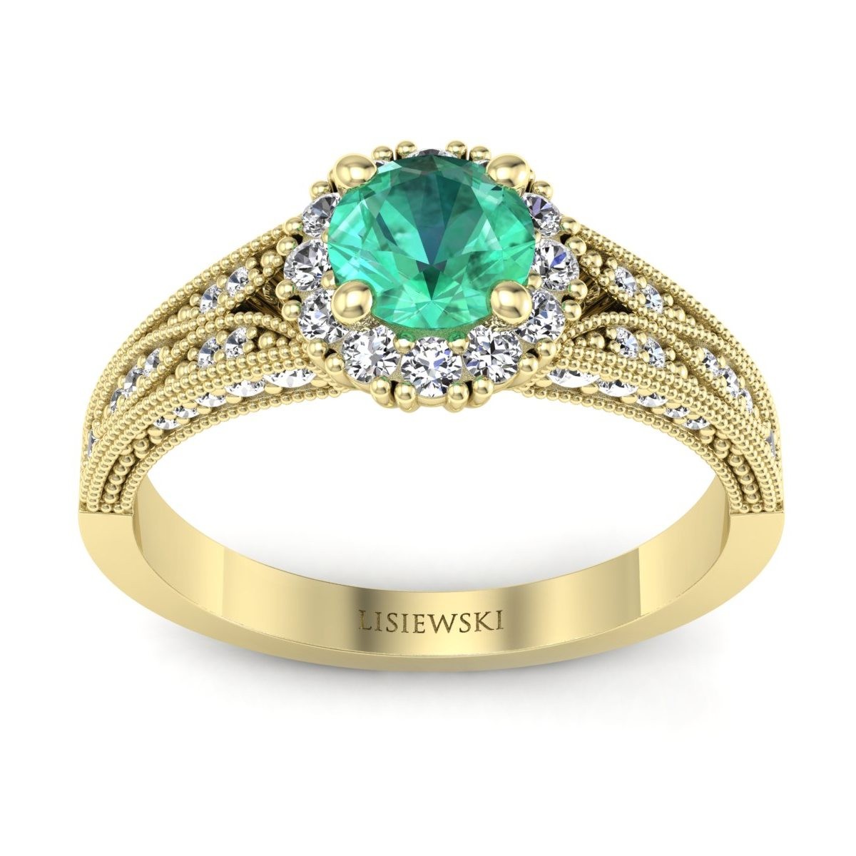 Eve - Złoty pierścionek ze szmaragdem i diamentami