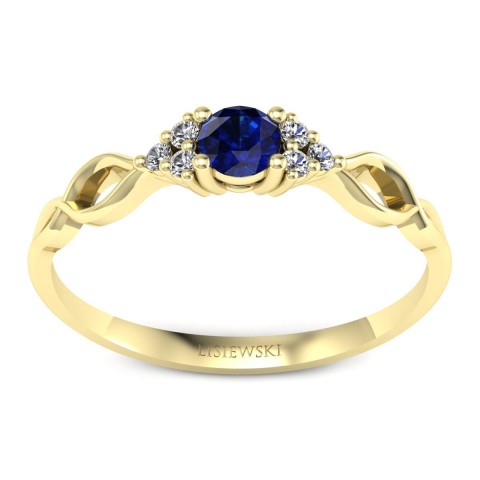 Grace - Złoty pierścionek z szafirem i diamentami