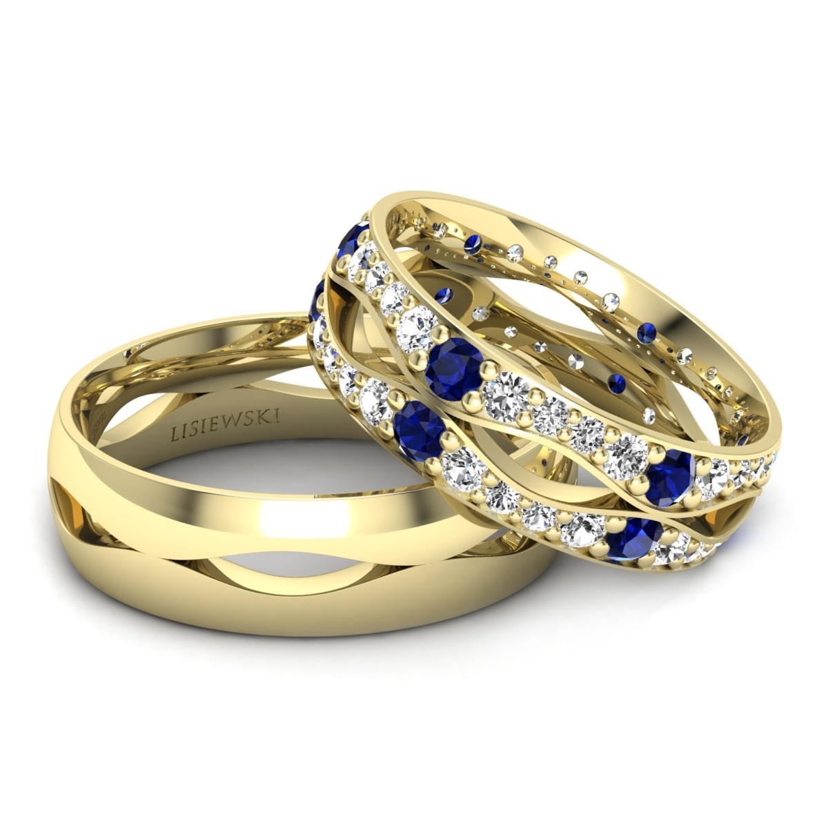 Eternity - Złote obrączki ślubne z szafirami i diamentami