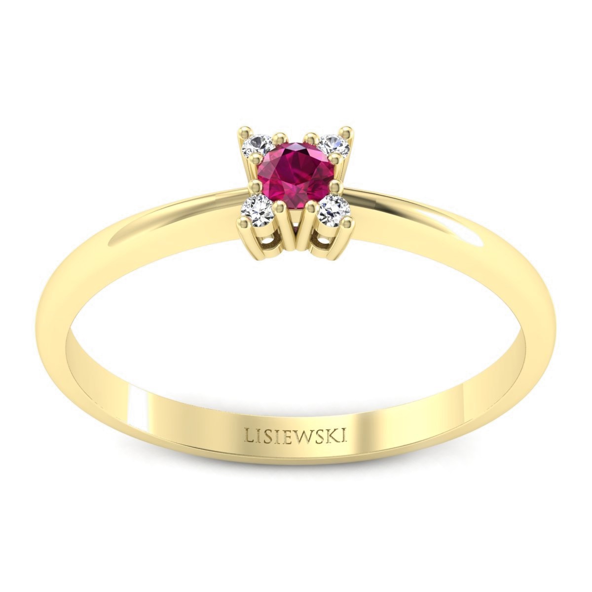 Butterfly - Złoty pierścionek z rubinem i diamentami