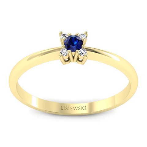 Butterfly - Złoty pierścionek z szafirem i diamentami