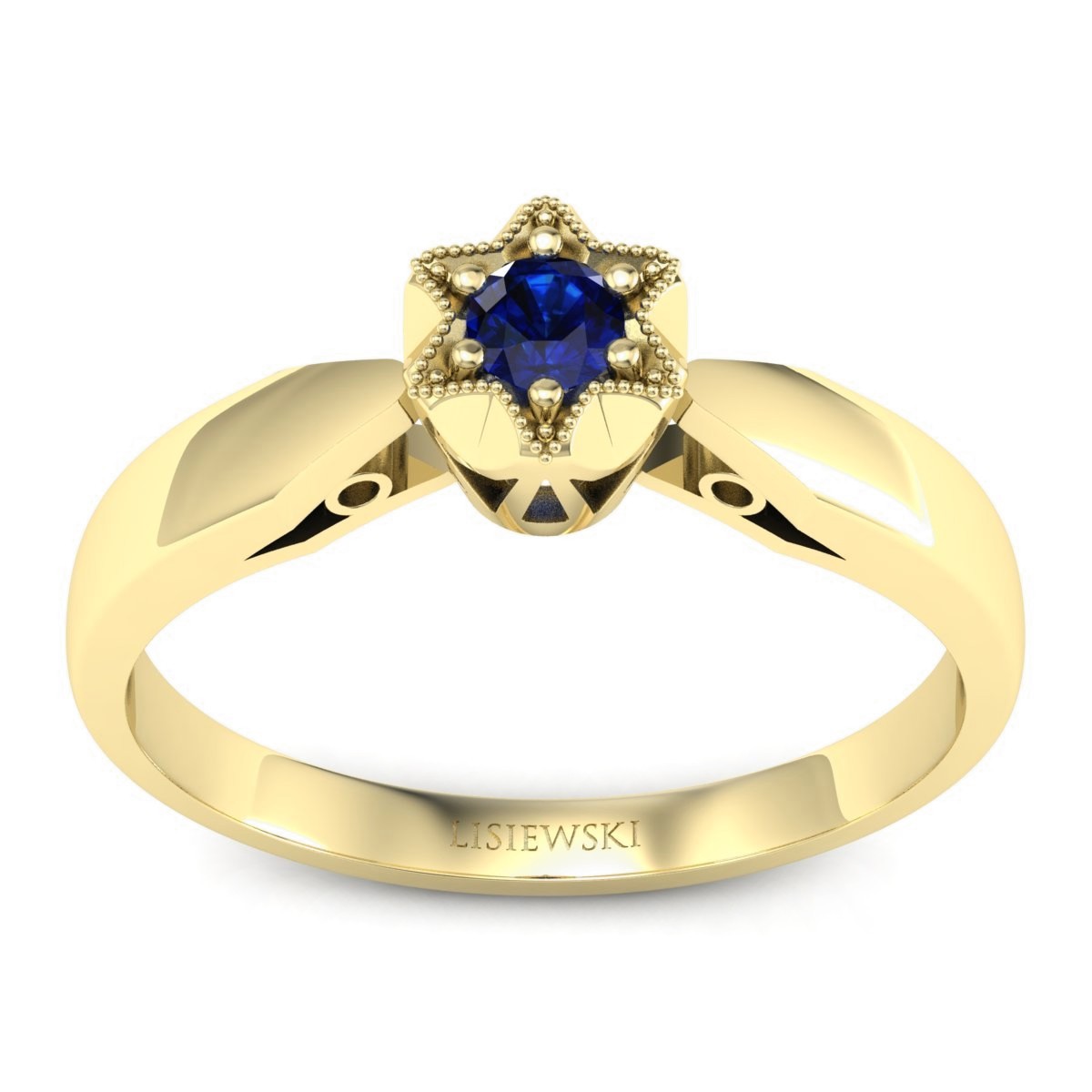 Jewish Star - Złoty pierścionek z szafirem