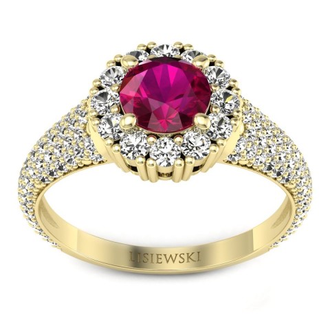 Kate - Złoty pierścionek z rubinem i diamentami