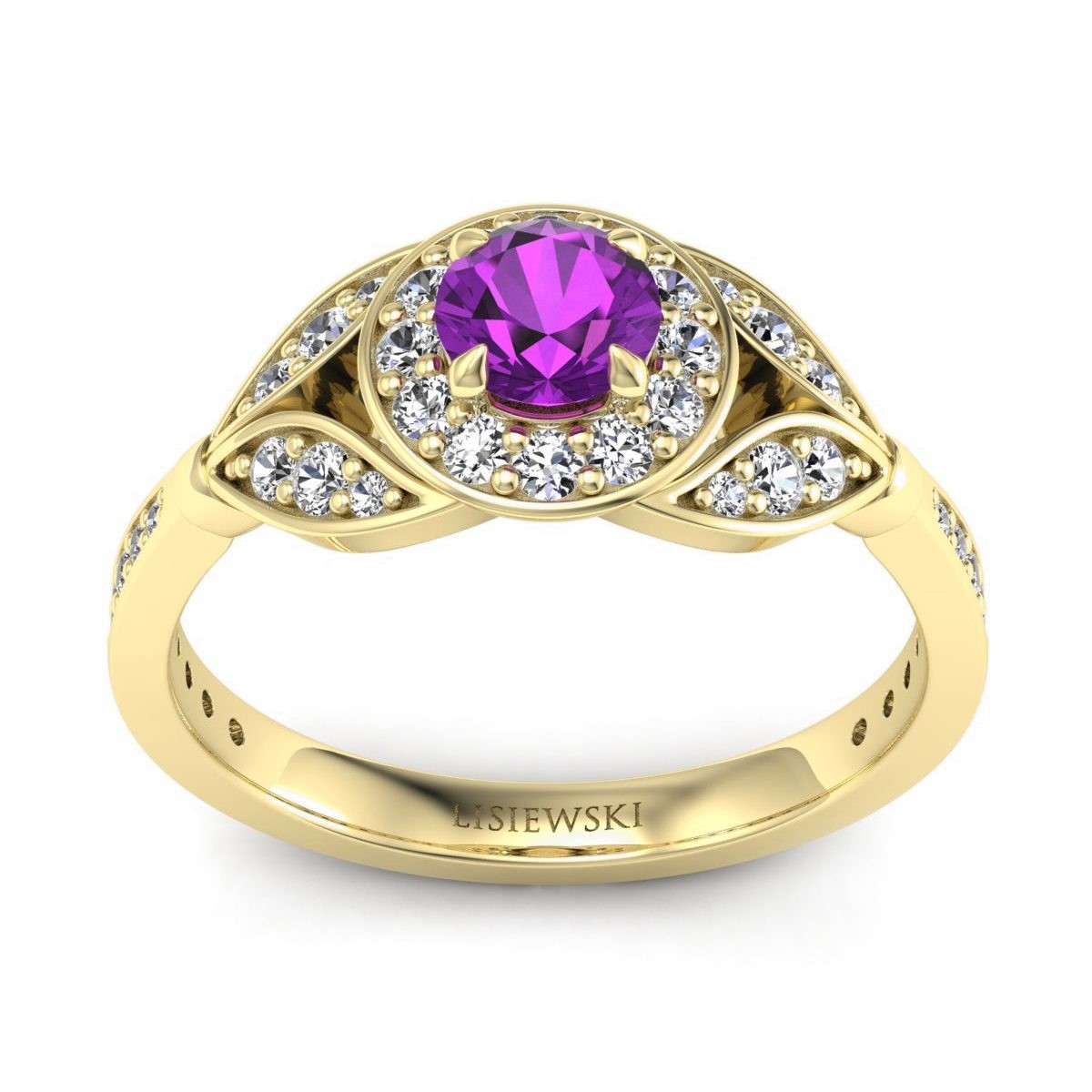 Maria - Złoty pierścionek z ametystem i diamentami
