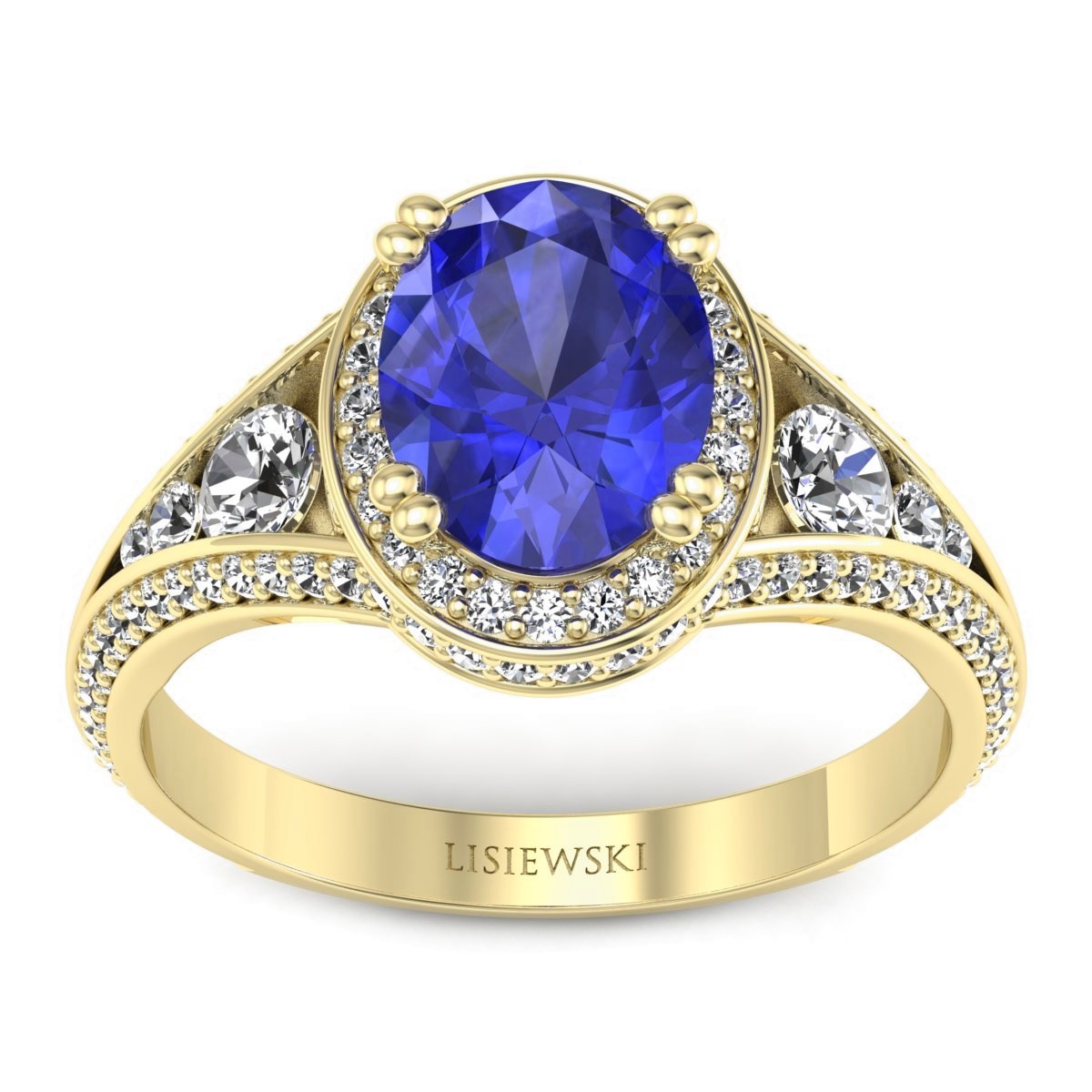 Giovanna - Złoty pierścionek z szafirem cejlońskim i diamentami