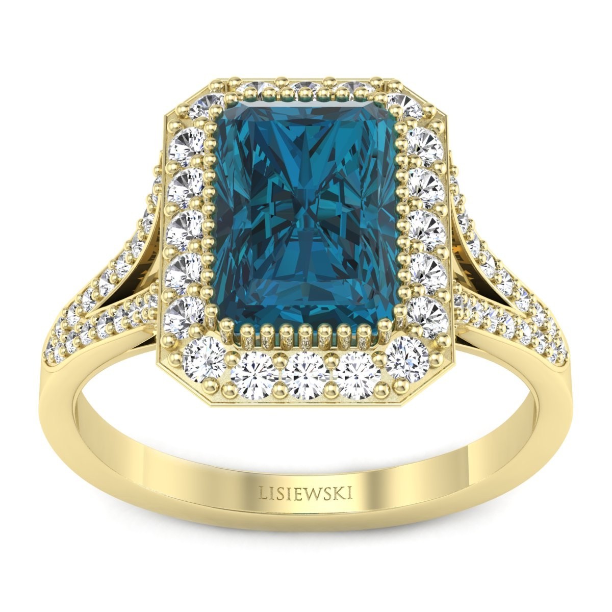 Infinity - Złoty pierścionek z niebieskim diamentem